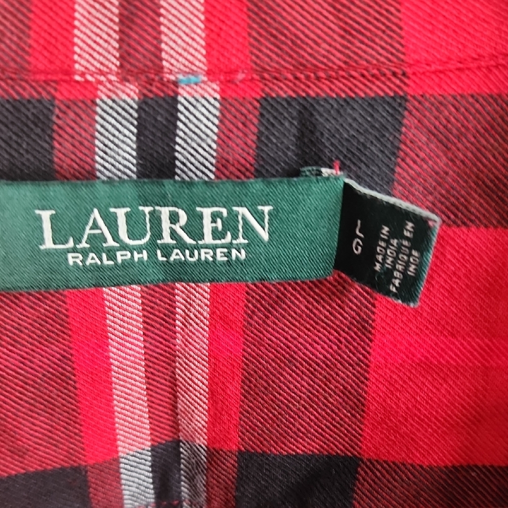 Lauren Ralph Lauren Red Black Plaid Flannel Grunge Cabincore Shirt - Picture 3 of 5